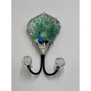 ier 1 Peacock Double Wall Hook 8.25" Vibrant Blue Green Acrylic Décor